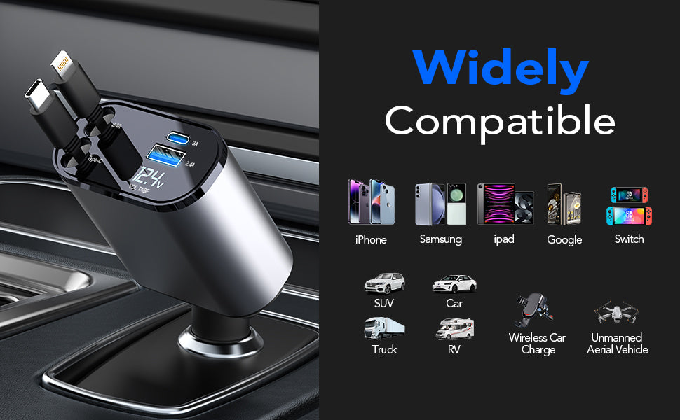 Weldots 4 in 1 Retractable Car Charger