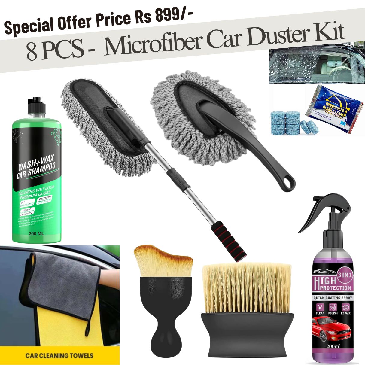8 PCs Microfiber Car Duster Car Cleaning Kit
