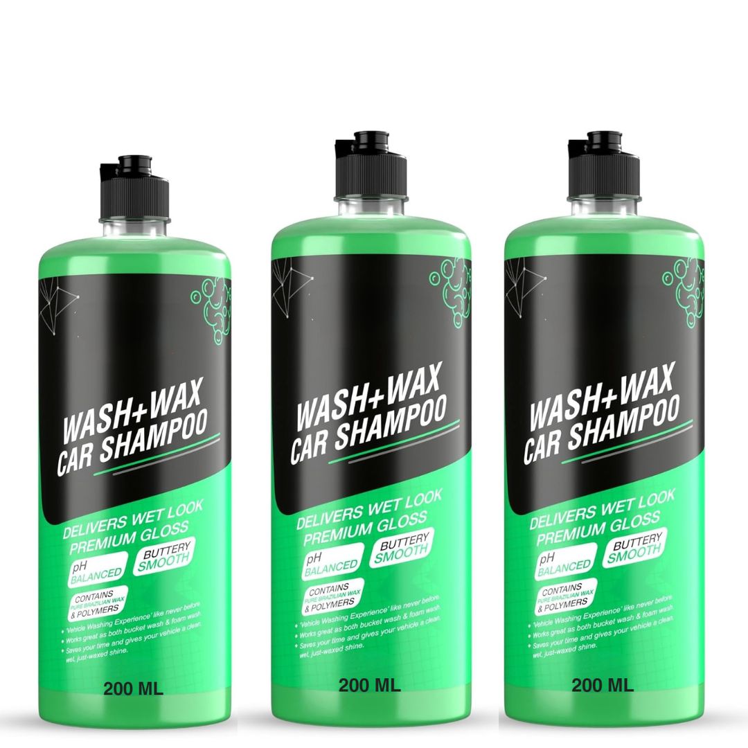 Wash and Wax Car Shampoo 200ml pack of 3 Gives Wet Look Shine,Buttery Smooth Feel, pH Neutral - Leaves no Water Spots