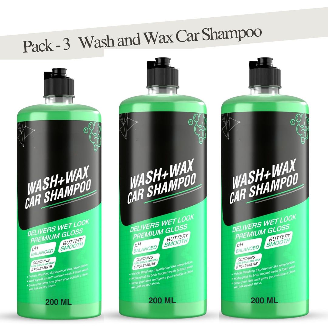 Wash and Wax Car Shampoo 200ml pack of 3 Gives Wet Look Shine,Buttery Smooth Feel, pH Neutral - Leaves no Water Spots