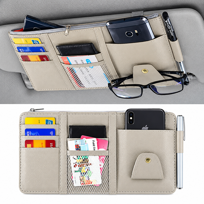 Car Sun Visor Organizer – Multi-Pocket PU Leather Storage Pouch