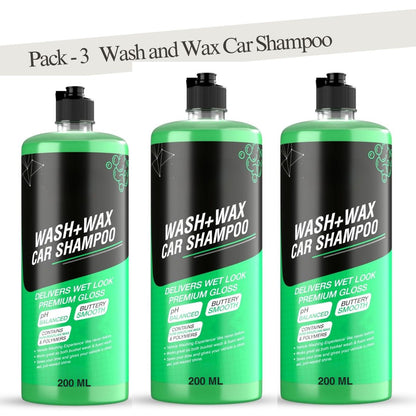 Wash and Wax Car Shampoo 200ml pack of 3 Gives Wet Look Shine,Buttery Smooth Feel, pH Neutral - Leaves no Water Spots