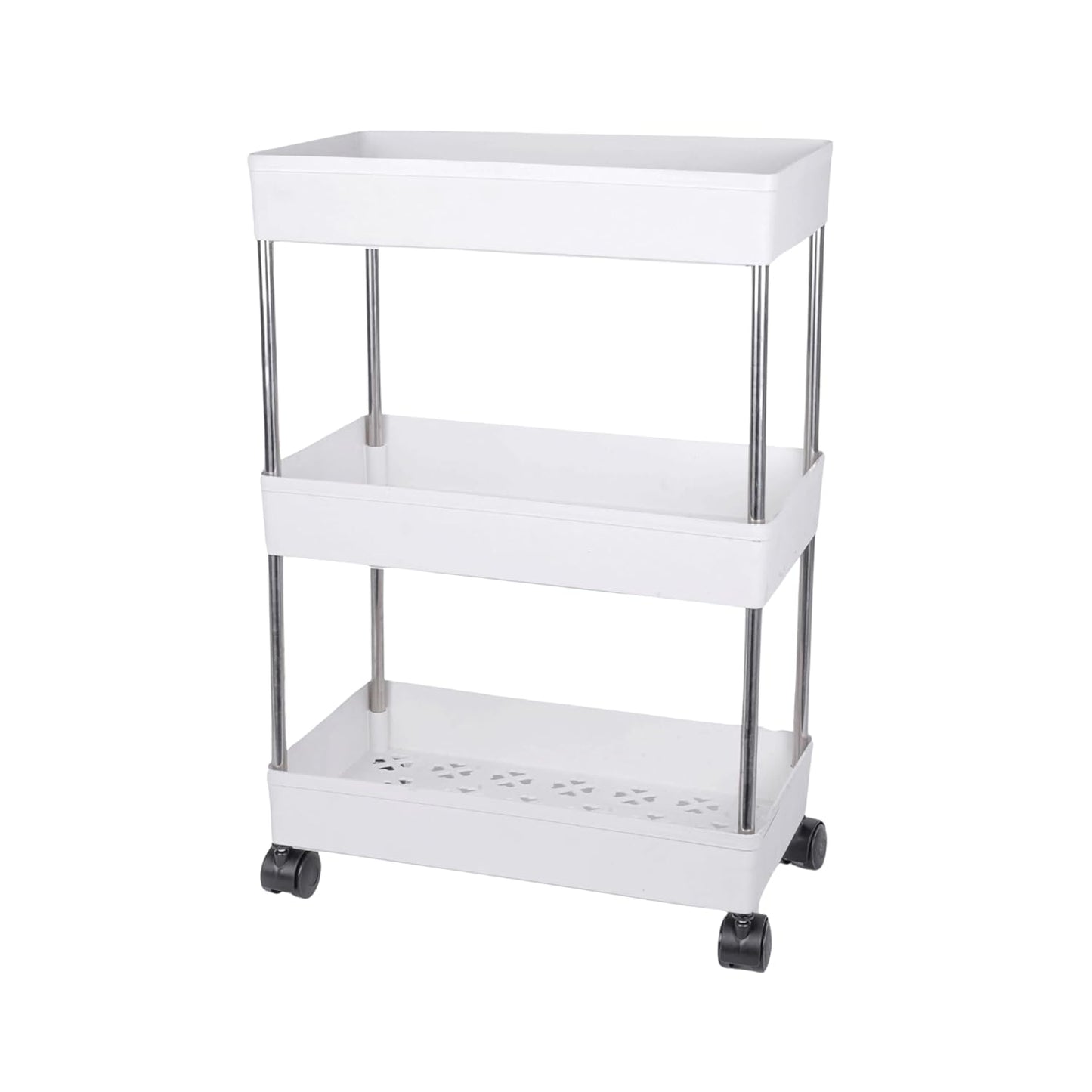 Multipurpose Storage Organizer Slim Rack Shelf With Wheels (White, 3 Layer)