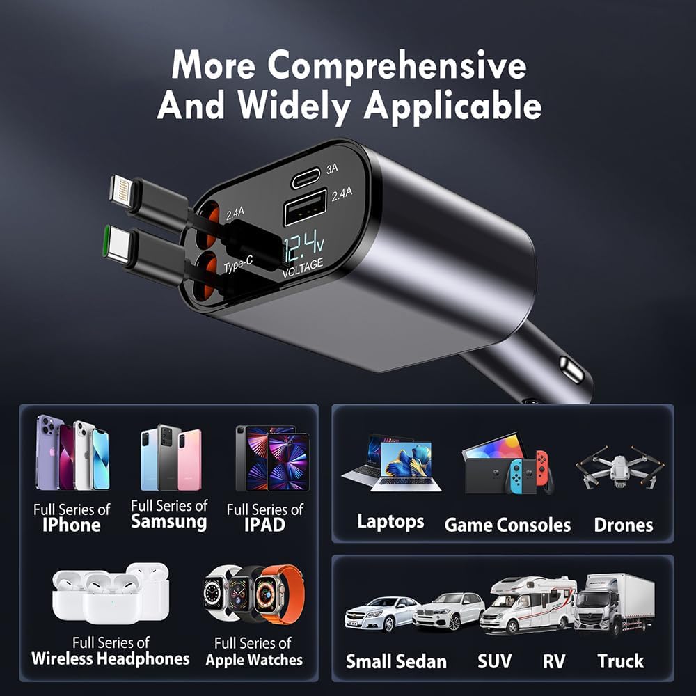 Weldots 4 in 1 Retractable Car Charger