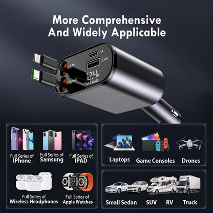Weldots 4 in 1 Retractable Car Charger