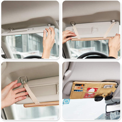 Car Sun Visor Organizer – Multi-Pocket PU Leather Storage Pouch