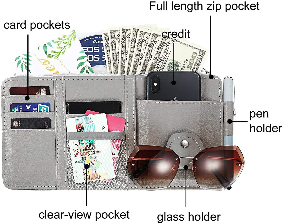 Car Sun Visor Organizer – Multi-Pocket PU Leather Storage Pouch