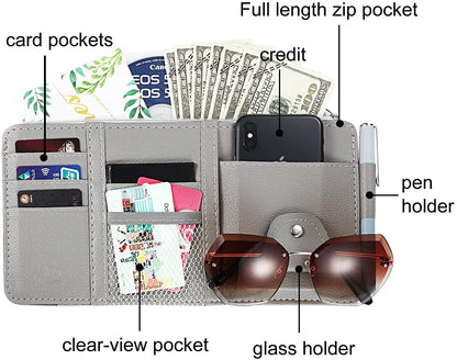 Car Sun Visor Organizer – Multi-Pocket PU Leather Storage Pouch